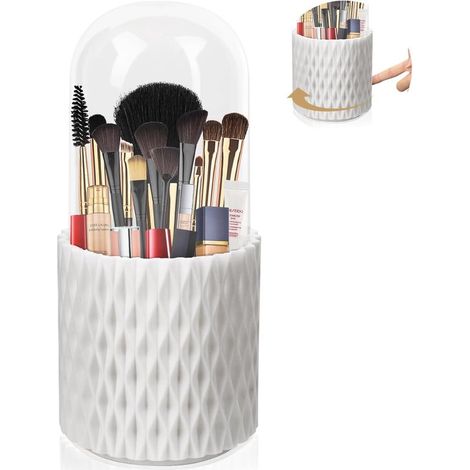 360° drehbarer Kosmetik-Organizer – mit Deckel – für Bad/Küche/Zahnbürste – Weiß – 11 x 11 x 23 cm – Staubdicht (1/5)