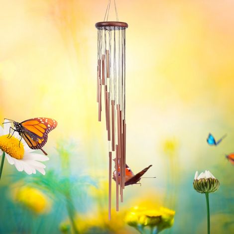 Windspiel aus Aluminiumlegierung, 18 Röhren, zum Aufhängen, für Haus und Garten, Gold (1/5)