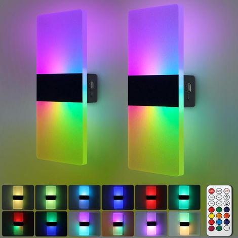 Lampe murale RVB piles + USB rechargeable, télécommande, intensité variable, chambre/enfant/salon (1/4)