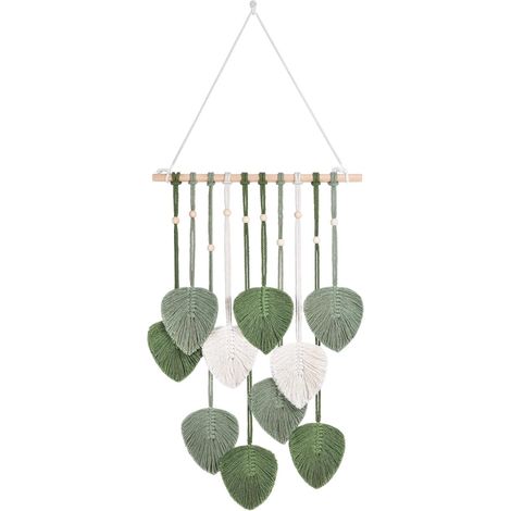 Macramé Tenture Murale, Tapisserie Macramé en Coton Tissé à la Main, Boho Chic Tissé Tapisserie Feuille, Set Macramé Feuille pour Chambre Salon Appartement Toile de Fond (1/5)