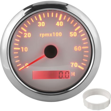 85mm Tachometer 0-7000RPM Adjustable 7-Color Backlight for Car Boat 9-32V DC (White) (1/5)