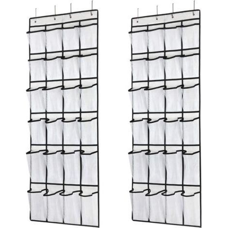 2-teiliger Schuh-Organizer für die Tür, 24 Netztaschen, Hängeschuhregal mit Türhaken, ideal für Kleiderschrank, Schlafzimmer, Badezimmer (Schwarz)