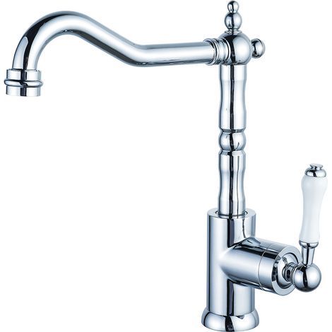 Robinet de Cuisine Antique,Mitigeur Robinet de Cuisine en Cuivre,Robinetterie de Lavabo Salle de Bain,Rotatif à 360 °,Mitigeur Chaud et Froid(Placage) (1/5)