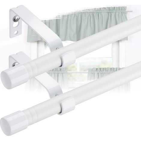 Tringle à Rideau - 2 Pièces - Acier Inoxydable Blanc Mat - Extensible 76-116cm - Pour Fenêtres Intérieures et Extérieures - Diamètre 16mm (1/5)