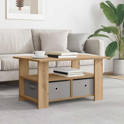 Table basse rectangulaire avec rangements, bois d’ingénierie, chêne artisanal, 77 x 55 x 42 cm - PANGIVO (1/5)