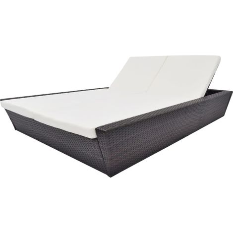 Outdoor-Lounge-Bett mit Polster Poly Rattan Braun