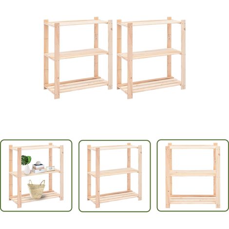 The Living Store Étagères de rangement à 3 niveaux 2 pcs 80x38x90 cm Pin 150 kg - Etagere De Rangement - Étagères Murales - Rangement Intérieur - Meuble De Rangement - Bois Massif (1/5)