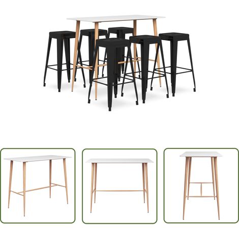 The Living Store Ensemble de bar 7 pcs Blanc et noir - Ensemble De Bar - Meuble De Salle À Manger - Table De Bar - Tabouret De Bar - Mobilier Moderne (1/5)