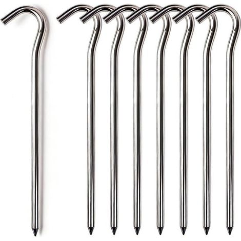 Metall-Zeltnägel robust 18 cm Heringe für Campingplanen 8 Stück Metall-Bodenanker mit Haken für Gartenzäune Campingunterstände Planen Zelte und (1/5)
