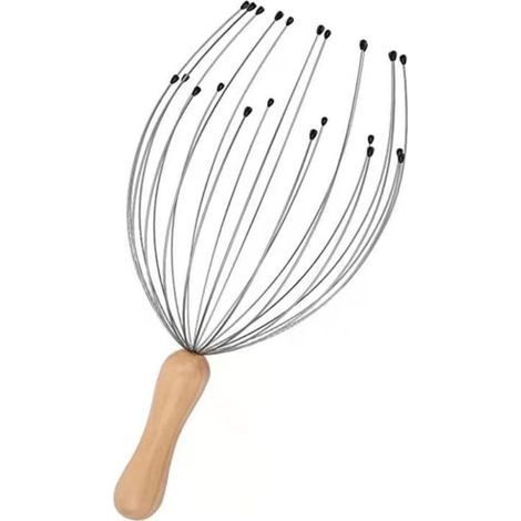 Masseur de tête à 24 doigts, masseur de tête, cadeau de Noël, manche en bois relaxant pour le cuir chevelu et le corps (1 pièce) (1/5)