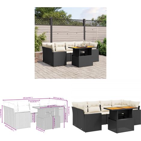 7-tlg. Garten-Sofagarnitur mit Kissen Schwarz Poly Rattan - Gartenmöbel Set - PE-Rattan Möbel - Outdoor Lounge - Gartenlounge - Terrassenmöbel - Home & Living (1/3)