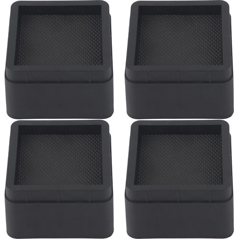 Lot de 4 rehausseurs de lit empilables noirs, pieds carrés 5 cm pour meubles, patins de sol protecteurs (1/5)
