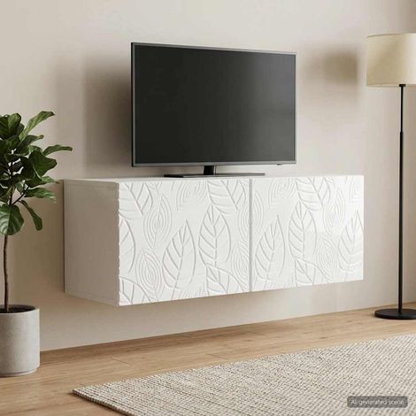 Wandmontierter TV-Schrank 98 x 31 cm Hochglanz Weiß (1/5)