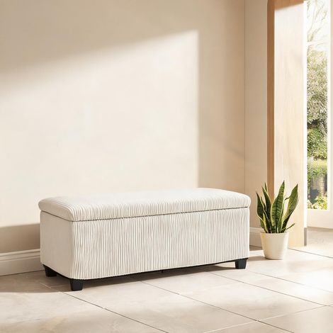 Pouf beige en polyester acier 112 x 42 x 40 cm (1/5)