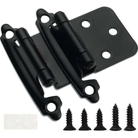 1/2-inch (2 pairs - 4 pieces) matte black self-closing cabinet hinges for bathroom and kitchen - Flush mount with door bumpers and improved screws (1/5)