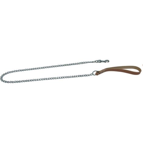 GUINZAGLIO PER CANI PESANTE CUOIO NATURALE CON CATENA CROMATA- - lunghezza catena cm.80 spessore mm.2 - 2 pezzi