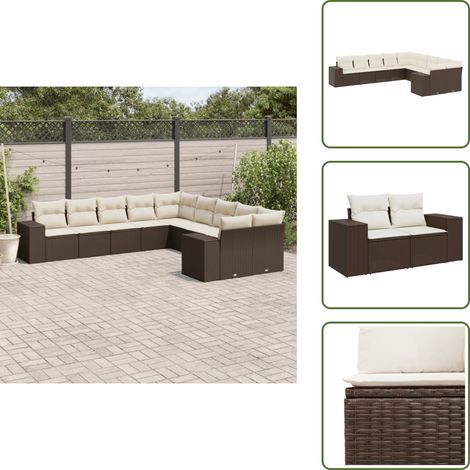 Muebles de exterior - vidaXL Set de sofás de jardín 10 pzas y cojines ratán sintético marrón - Sofás de terraza