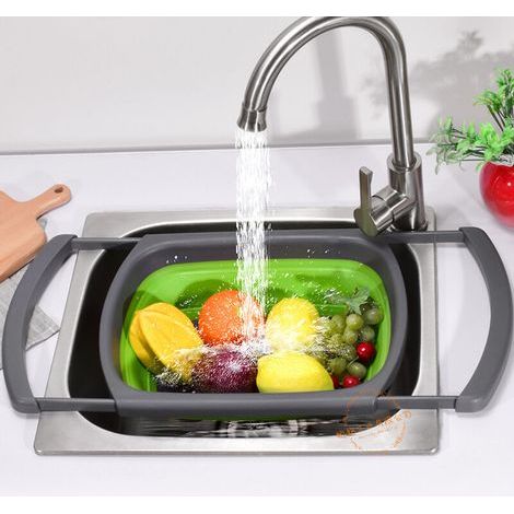 Égouttoir d'évier, bassine pliable en silicone pour laver les fruits et légumes, idéale pour la maison, la cuisine, les restaurants et le lavage des pâtes. Panier avec poignées rétractables - RAPANDA (1/5)
