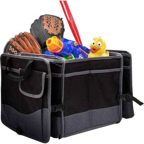 Support de sac de coffre de voiture - Grand conteneur de fret pour aliments - Séparateur de véhicule pliable - Récipient alimentaire portable avec plusieurs compartiments et matériel de fixation (1/5)