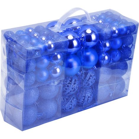 100 boules de Noël incassables à suspendre, bleues, pour décorer le sapin et les fêtes. (1/5)