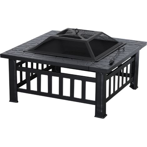 M MCombo quadratische Feuerstelle mit Grillrost Feuerschale Feuerkorb 0039BK, 81 cm x 81 cm x 44,5 cm (1/5)