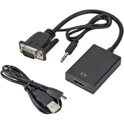 Adaptateur convertisseur VGA vers HDMI compatible, câble adaptateur VGA mâle vers HDMI femelle compatible 1080p, avec sortie audio 3,5 mm. (1/5)