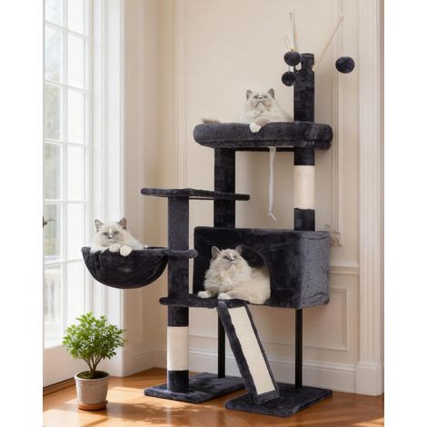 Arbre à Chat 125cm, avec Plateforme supérieure et Jouet GCT006SG (1/5)