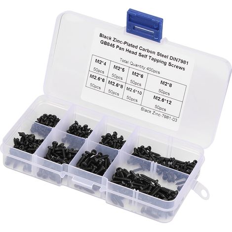 Kit d'assortiment de 400 vis autotaraudeuses noires à tête cruciforme M2/M2.6 (1/5)