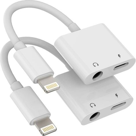 Câble répartiteur Lightning vers jack 3,5 mm 2 en 1 (lot de 2) - Connecteur audio pour chargeur - Adaptateur AUX pour iPhone - Câble dongle (1/5)