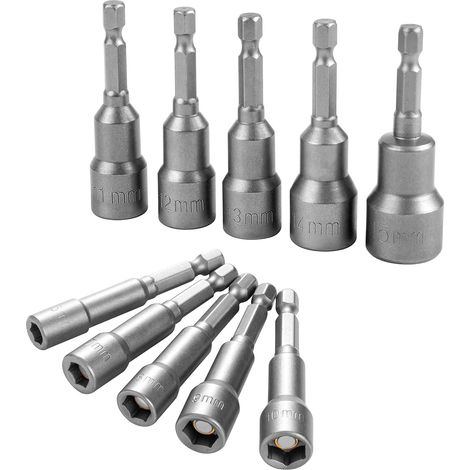 10 Pièces Embout Douille Magnétique Hexagonale Douille, Douille Visseuse à Choc 6-15mm pour Perceuse à Main, Tournevis Électrique, Clé à Douille (1/5)