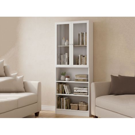 Dmora - Estante para libros Chedeng, Estante de oficina, Porta libros móvil, Biblioteca, 79x28 h203 cm, Blanco (1/3)