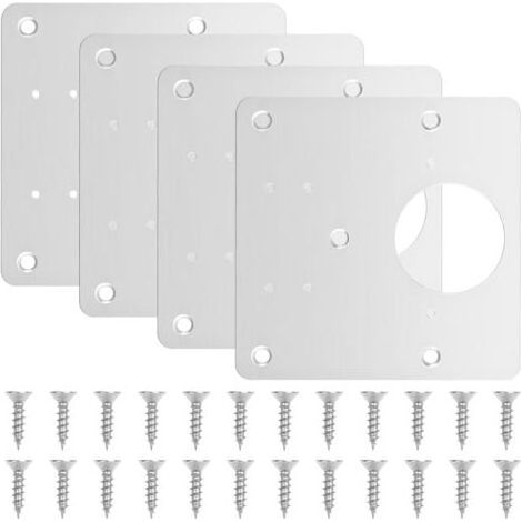 Plaques de réparation de charnière d'armoire – Acier inoxydable – Lot de 4 plaques et 24 vis – Pour meubles en bois et portes de placard (1/5)