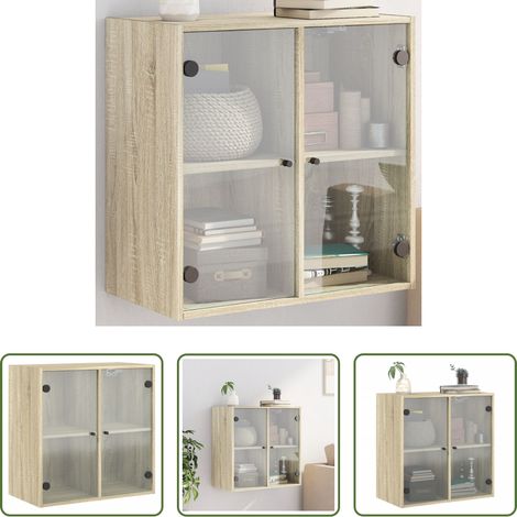 vidaXL Armoire en bois - Armoire murale avec portes en verre chêne sonoma 68x37x68,5 cm (1/5)