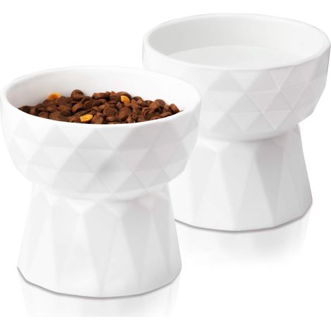 Ensemble de gamelles anti-vomissement en céramique pour chat — Gamelles surélevées pour nourriture et eau (13,5 oz)