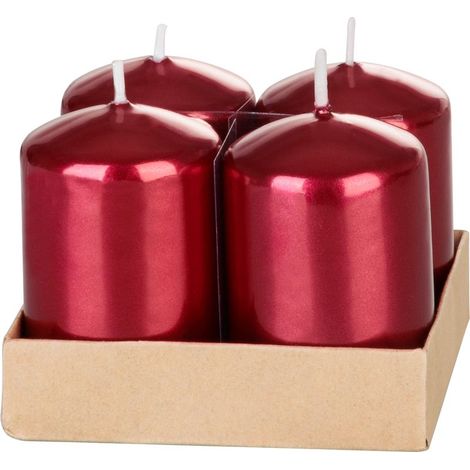 Kerze MagicHome Weihnachten, 4x6 cm, zylindrisch, Packung 4 Stk., rot, Metallic-Effekt, Advent (1/2)