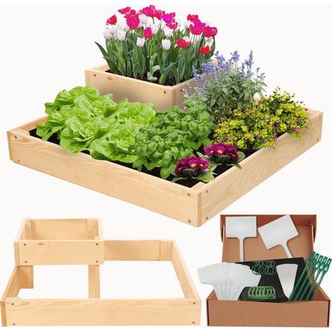 MODO24 Potager surélevé bois ZP08 18x62x62 cm, jardinière balcon/terrasse pour herbes, légumes, kit jardinier inclus, naturel