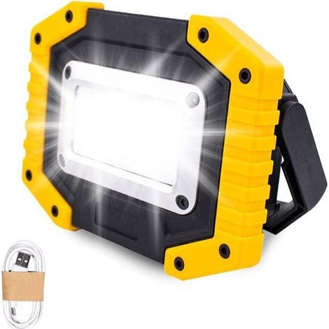 Rechargeable work light - 30W floodlight, battery safe, 3 modes COB floodlight camping light - USB waterproof, suitable for gardens, garages, fishing, hiking (batteries included) (1/5)