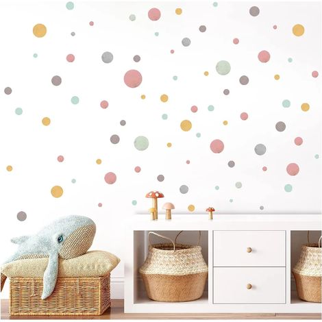120 Sticker mural, Cercles, Rouge pastel Menthe Gris, Décoration chambre enfant, Adhésif fenêtre meuble (1/5)