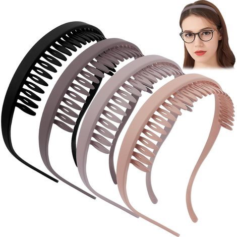 Diadema antideslizante de 4 piezas para usuarias de gafas – Plástico con diseño en zigzag y dientes – Para mujeres con cabello de grosor medio. (1/4)