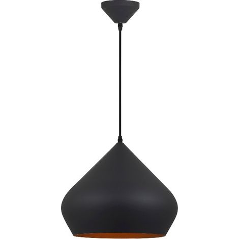 Lámpara Colgante Industrial de Metal Negro Interior Oro Viejo