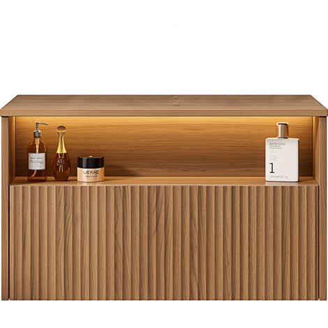 GagaMeuble salle de bains mural MINA 80 cm avec tiroir noyer (1/5)