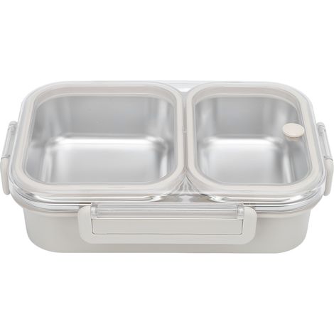 Boîte Repas en Acier Inoxydable Stainless Steel Lunch Box, Boîte À Deux Compartiments Carrée Portable 1.2L Gris Odorproof (1/5)