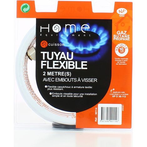 Home Equipement – Tuyau gaz butane 2m – Longueur flexible – Filetage plomberie – Pression nominale PN – Certifié pour cuisinière