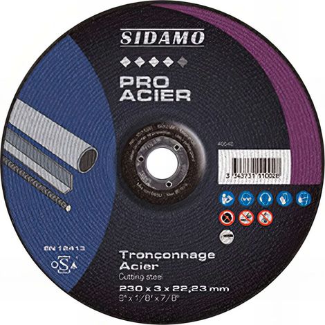Disque à tronçonner PRO ACIER D. 125 x 3 x Al. 22,23 mm - Acier, métaux ferreux - 10111001 - Sidamo (1/3)