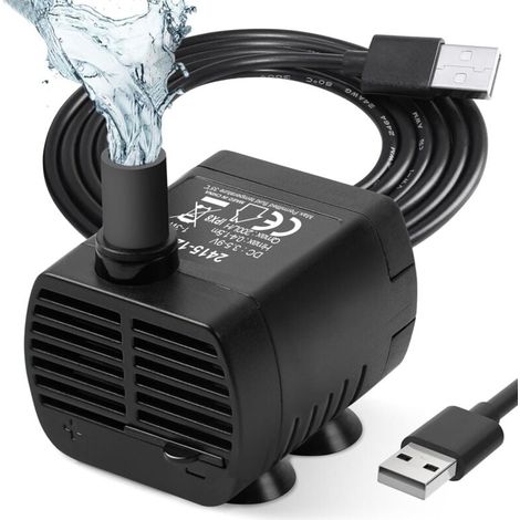 Submersible Aquarium Pump, Adjustable 200L/H 3W Extra Quiet USB Catit Pond Pump Aquarium Fountain Fish Tank 1.4m Cable MUMU (1/3)