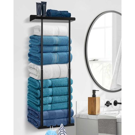 1 - Porte-Serviettes Mural - Accessoire Salle de Bain - Extensible 38-75cm - Sans Perçage - Noir