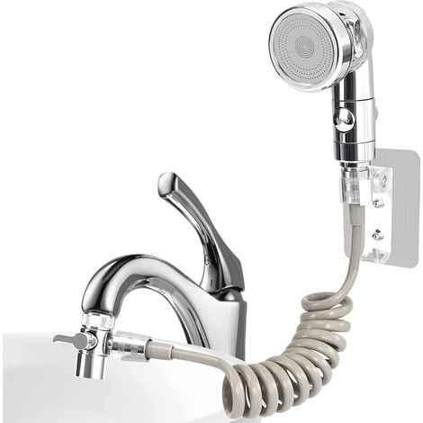 Ensemble Pommeau Douche pour Lavabo, Pomme de Douche Évier Mural, Robinet Rinser Set avec Adaptateur de Robinet, Douche Salle de Bain Avec Tuyau Télescopique, pour Laver Cheveux ou Nettoyer le Lavabo (1/5)