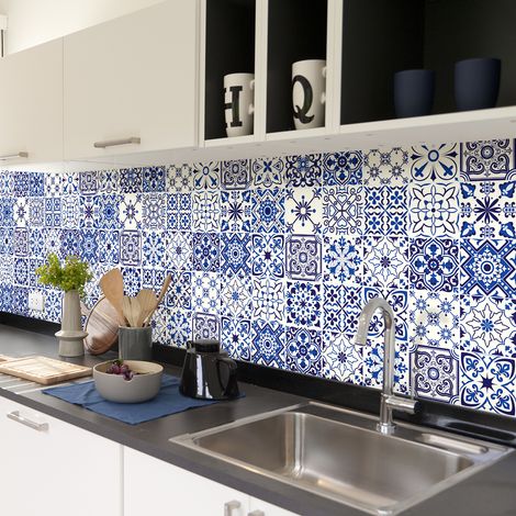 Sticker Mural Carrelage adhésif Cuisine Salle de Bain - 30 STICKERS CARREAUX DE CIMENT CORCHIANO - 30stickers15x15cm (1/5)