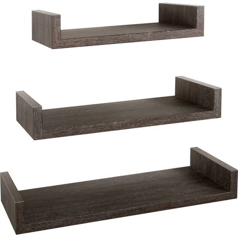 Set 3 Mensole da Parete 60-50-40x23,7x8 cm in Fibra di Legno Calamita Maxi Rovere Scuro (1/5)