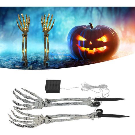 [Piquets de bras squelettes] + [kit 1 paire] + [LED à panneau solaire] + [illumination Halloween terrifiante pour jardin] (1/5)